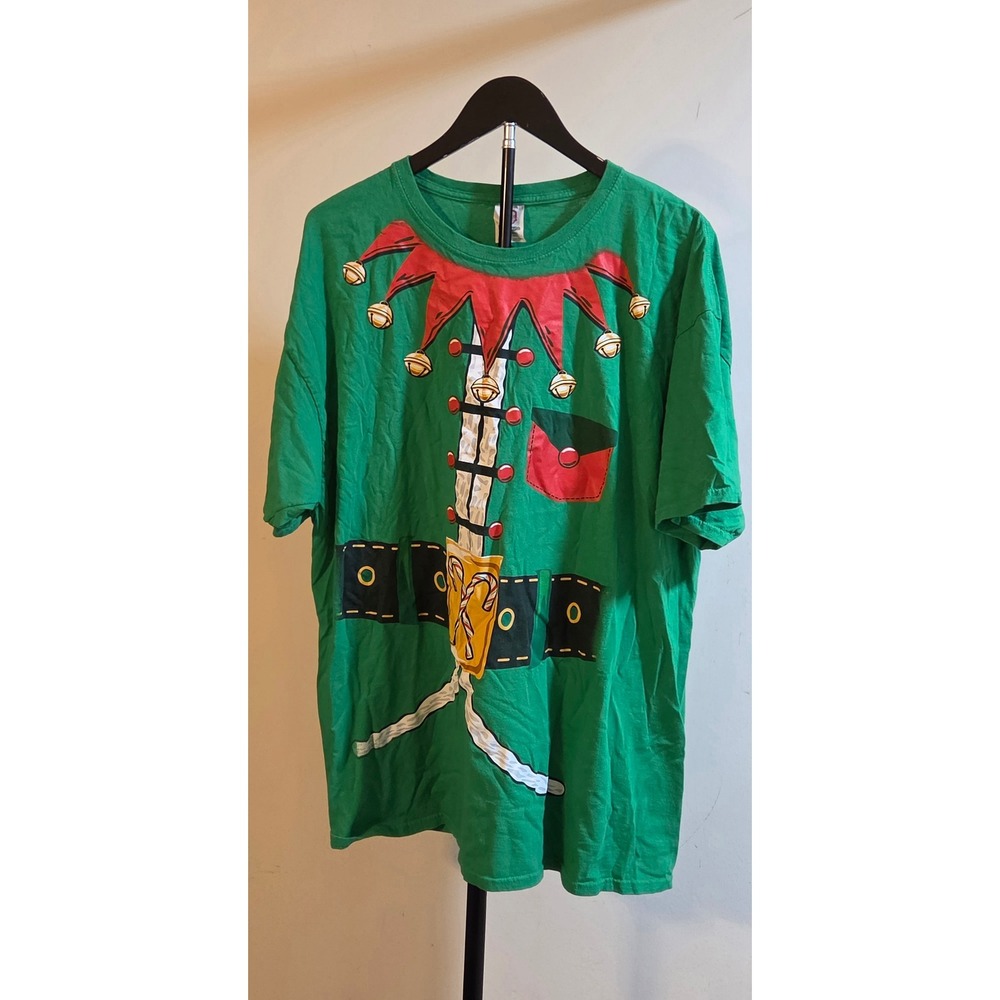 Dec 25th Elf Christmas Holiday Short Sleeve T-Shirt Men's Size 2XL Green